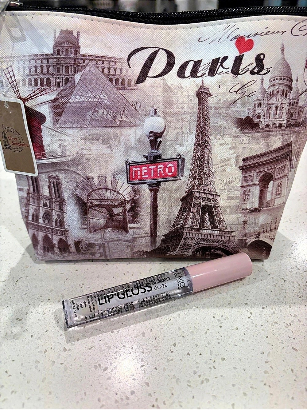 Paris Cosmetic Bag in Pink & Black NWT Lip Gloss